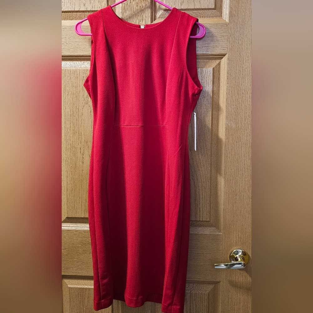 NWT Calvin Klein Sleeveless Red Midi Sheath Dress